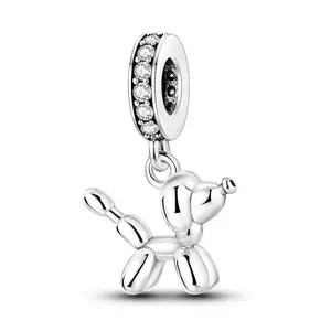 925 Sterling Silver Balloon Poodle Dog Charm For Bracelets Pendant DIY