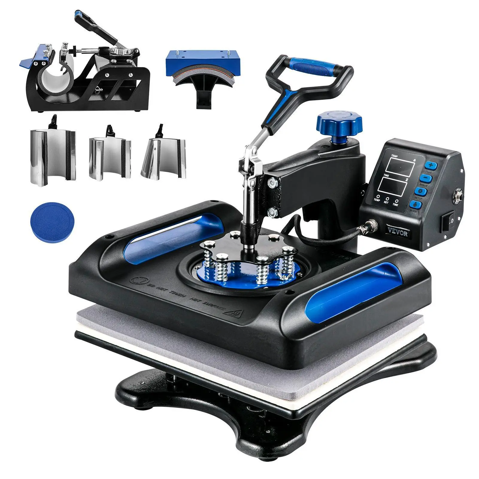 【Summerfinds】VEVOR Heat Press Machine 12 x 15 Inch 8 in 1 Heat Press Sublimation Machine 360° Rotation Swing Away 8 in 1 Shirt Printing Machine Dual-Tube Heating for DIY T-Shirts Cap & Mugs Blue