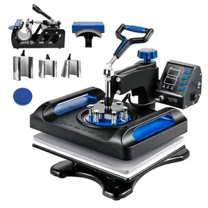 【Summervibes】VEVOR Heat Press Machine 12 x 15 Inch 8 in 1 Heat Press Sublimation Machine 360° Rotation Swing Away 8 in 1 Shirt Printing Machine Dual-Tube Heating for DIY T-Shirts Cap & Mugs Blue