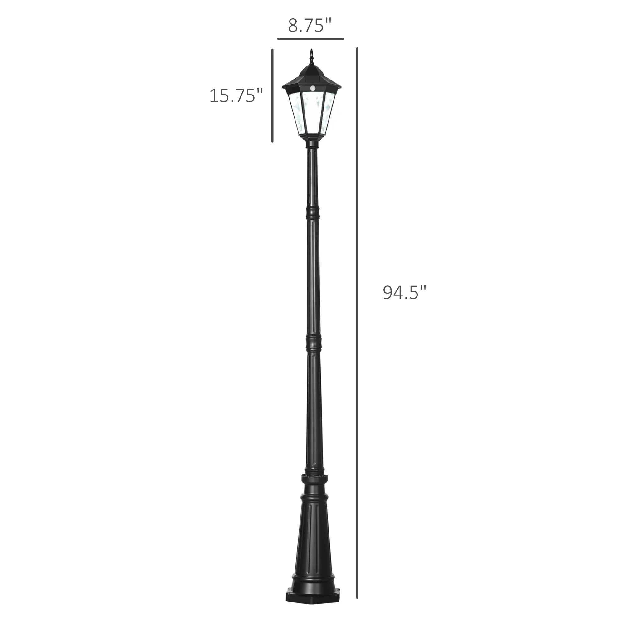 94.5", Vintage Style Solar Light, Black