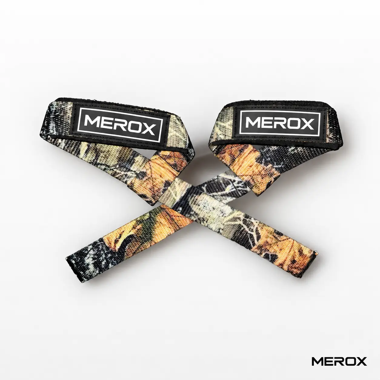MEROX Woodland Camo Lifting Straps Unisex Men's & Women's Wrist Straps for Weightlifting, 1 Pair, Woven Straps with Long Wrapping Tails for Deadlifts, Rows and Shrugs, Gym Gift for Him or Her