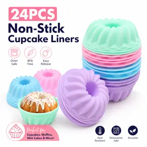 24 Pack Mini Silicone Baking Cups – Nonstick Cupcake Liners, BPA Free Reusable Cake Molds for Muffins, Jelly, Candy, Dessert Tray – Easy Pop-Out, Perfect for Lunch Boxes