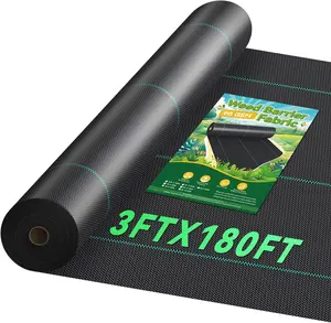 3ftx180ft Landscape Fabric, Weed Barrier Fabric Heavy Duty 3.2oz, Woven Geotextile Weed Blocker Landscaping Fabric, Ground Cover Weed Control Mat, Commercial Weed Cloth Garden Bed Liner