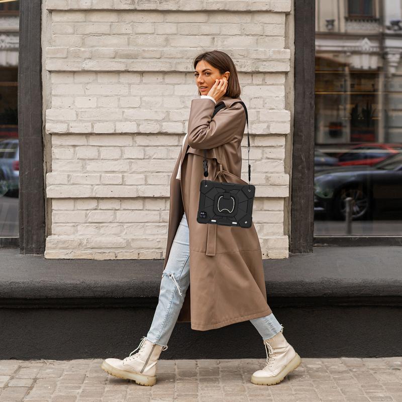 Military-Grade Shockproof Case for iPad Pro (M5) 2025 , Compatible with iPad (A16) 11th/10th / iPad Air / iPad Mini - Rotating Stand with  Pencil Holder & Shoulder Strap - Heavy Duty Drop-Proof Cover for Kids/Adults - Black