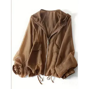 nurse jacket High-end Light And Breathable Sunscreen Clothes For Women ~JU Loose And Hidden Flesh Light Top Trendy Hooded Drawstring Thin Jacket