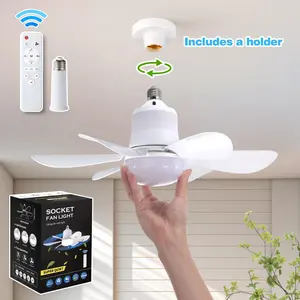 E27/E26 Socket Ceiling Fan Light, Ultra Silent Remote Control Ceiling Fan Light with 6 Blades, 3 Speed Settings Fan Light for Kitchen, Restaurant, Garage, Led Light Fan