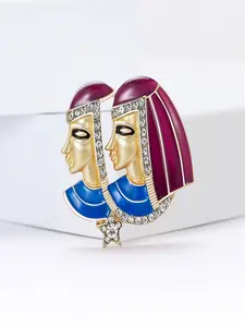 Vintage Medieval Alloy Rhinestone Half-Body Egyptian Brooch, Elegant Women's Suit Dress Pin, Simple Floral Accessory Clip