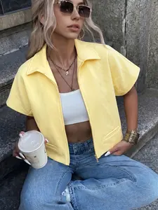 New Summer Autumn Cream Short Jacket Women, Stand Collar Zipper Sleeveless Blazer, Slimming High-Quality Open Front Top