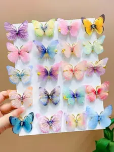 Colorful Gradient Butterfly Hair Clips Set, Cute Vintage Chiffon Wings, Sweet Elegant Women's Accessories, 20 Pcs, All Seasons