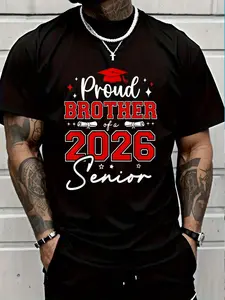 100% Cotton Senior 2026 Proud Brother Of A 2026 Senior Graduate T-Shirt Women's Men's Graphic Tee Crew Neck summer vacation Tops