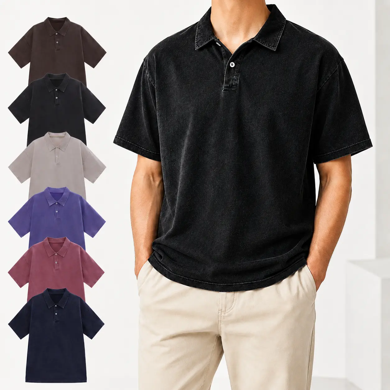 Vintage Washed Polo Shirts for Men American Retro Oversized Fit Casual Short Sleeve Tops Flattering for All Body Types Versatile for Daily Commute Travel Summer Must-Have.