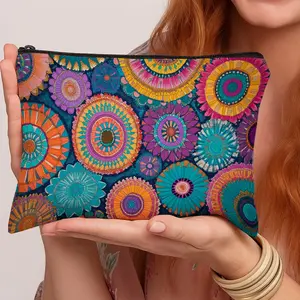 1pc Mandala Floral Pattern  Print Cosmetic Bag -  Vibrant Colorful Boho Design  Lightweight Travel Makeup Organizer, Portable Toiletry Pouch with Zipper Closure, Stylish and Functional Storage Solution, Perfect Gift for Women and Girls