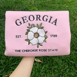Embroidered Georgia Cherokee Rose Sweatshirt, US State Flowers Sweatshirt, Georgia 1788 Sweatshirt, Georgia State Gift