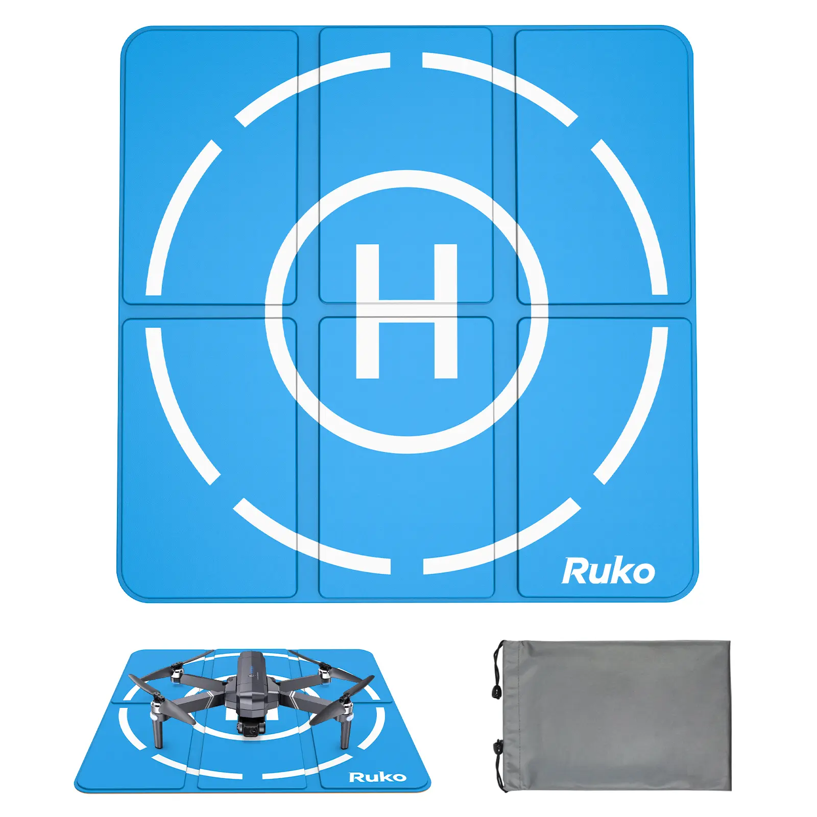Ruko H002 Drone Landing Pad Weighted, 16.85 inch Small Size Waterproof Double Sided, Fast-Foldable Portable Helipad for U11MINI 4K/F11PRO 2/F11GIM2/F11MINI, Bright Color, Drone Accessories (with Carrying Bag) Blue Durable