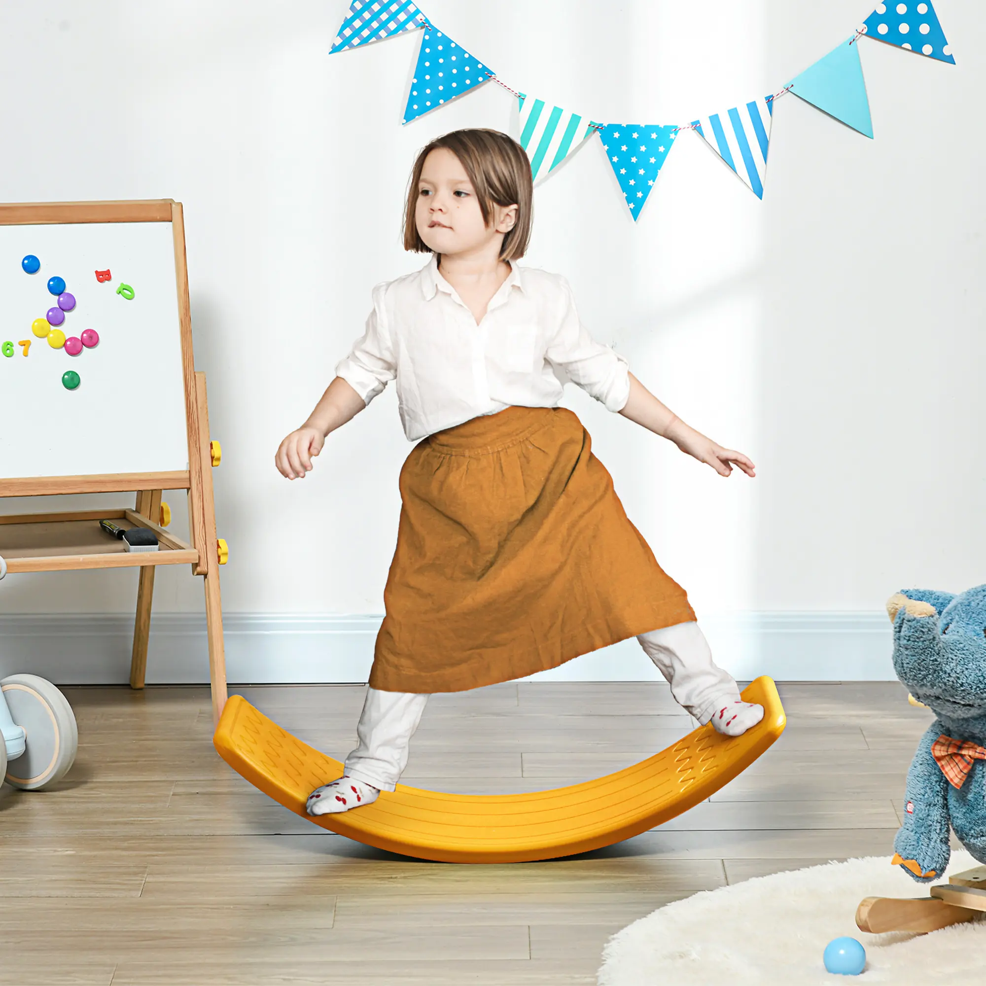 32.3" Balance Board - Wobble Board for little one, Montessori Waldorf Fitness & Balance Training Equipment, Orange