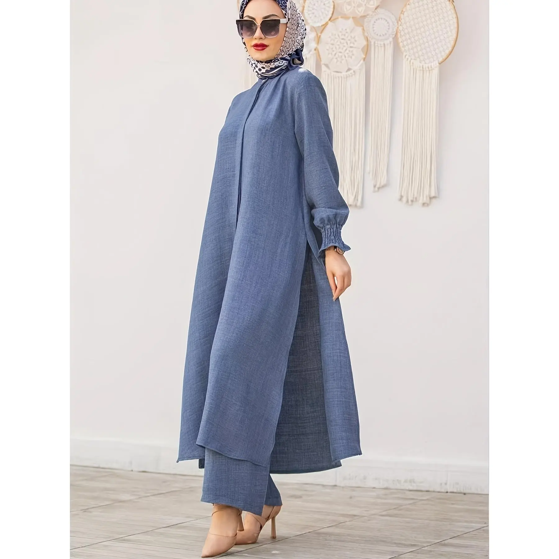 Elegant Middle Eastern Ramadan Muslim Two-Piece Set - Fashionable and Comfortable Design, Perfect for Daily Wear and Home Leisure, No Hijab