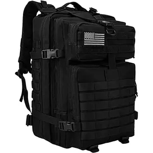 Heavy Duty Backpack, 45L Military Tactical Back Pack for Men, 3 Day Assault Pack Bug Out Bag, Molle Backpack Rucksack for Hiking Gym(Black)