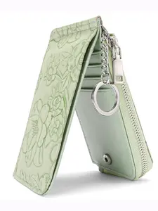 Women's Embossed Print Zipper Wallet - Large Capacity Multi-Card Holder with Zipper Lock, Keyring Clip Card Bag Set (2026 New, Summer Vibes)