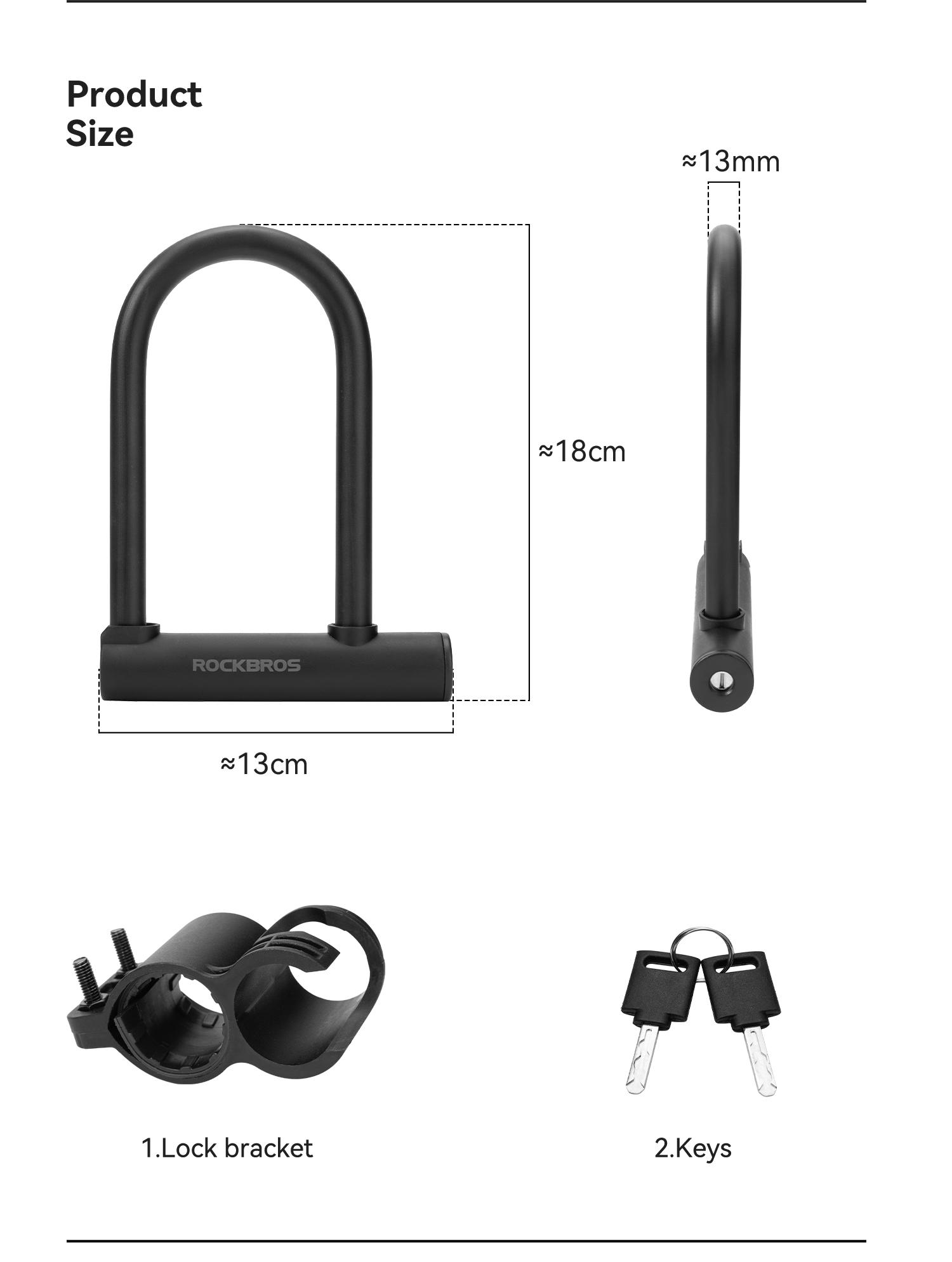 ROCKBROS Heavy Duty Bike U-Lock, Hardened Alloy Steel Anti-Theft Double Shackle with Loop Cable, Mounting Bracket, 2 Copper Keys, Rust-Resistant Silicone Coat, Easy Installation, Ebike Accessories for Scooters, Prolongs Lock Life