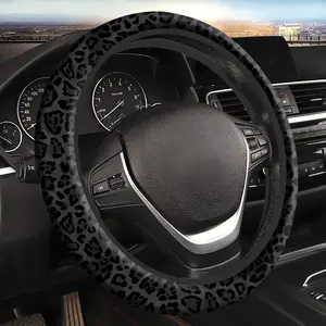[Steering Wheel Cover] One Black Leopard Print Steering Wheel Cover, Suitable for Men and Women, Universal Non-Slip Stretchable Car Interior Accessory