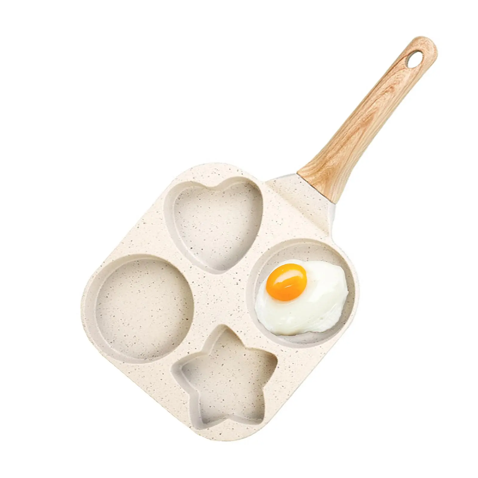 4-Cup Heart-Shaped Egg Frying Pan, Nonstick Granite Coating Breakfast Skillet with Wooden Handle, Multi-Section Pancake Pan for Eggs, Omelets, Crepes & Toast, Easy Clean Compact Kitchen Cooking Pan Gift,comal para tortillas summervibes,tiktok shop deal
