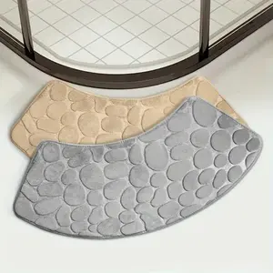 Curved Corner Bath Mat with Pebble Pattern, Soft Highly Absorbent Non-Slip Quick-Dry Quick Drying Shower Rug, Absorbent Bathroom Floor Mat, Home Decor Addition, Bathroom Decorative Mat