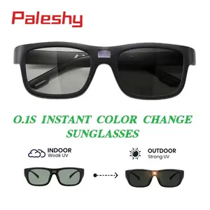 Paleshy 0.1 Seconds Smart Photochromic Polarized Sunglasses, Square Polarized Sunglasses for Men and Women Smart Glasses Eyewear Safety Glasses UV Protection Lightweight Outdoor Color Changing Lens Wearable