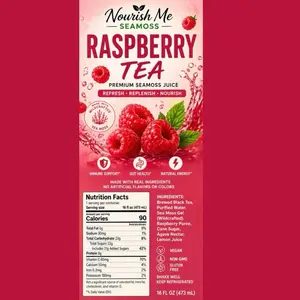 Nourish Me Raspberry Tea Seamoss "Berry Revive" - Bold Raspberry Notes with Premium Brewed Tea & Nutrient-Dense Seamoss - 8oz FL OZ (473 mL) Beverage - Flavor