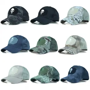 Men’s camo trucker cap with skull patch | breathable mesh baseball hat/cricket cap
