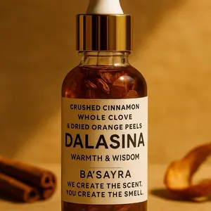 Ba'sayra DALASINA Warm & Spicy Aromatic Blend Infused with Cinnamon Whole Cloves Dried Orange Peels for Distinctive Soulful Profile Aromatherapy Essential Solution