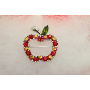 Rhinestone Apple Crystal Fruit Pin Brooch, To Teacher Apple Fruit Brooch Pins For Gift