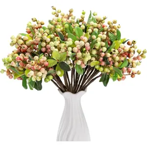 Artificial  Berry Stems 20 count  Berries Branches  with Green Leaves 9.8 inch Small Berry Picks for Christmas Decorations Crafts Filler Holiday  Decor,
