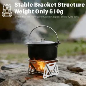 Compact stainless steel wood-burning stove-sturdy and foldable outdoor cooking stove with chimney and fire pit, suitable for charcoal or firewood, ideal for backpacking, camping and survival Outdoor Cooking System