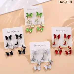 ShinyDull Butterfly Tassel Earrings Rhinestone Glitter Dangle Earrings for Women Party Prom Alloy Material Fashion Jewelry
