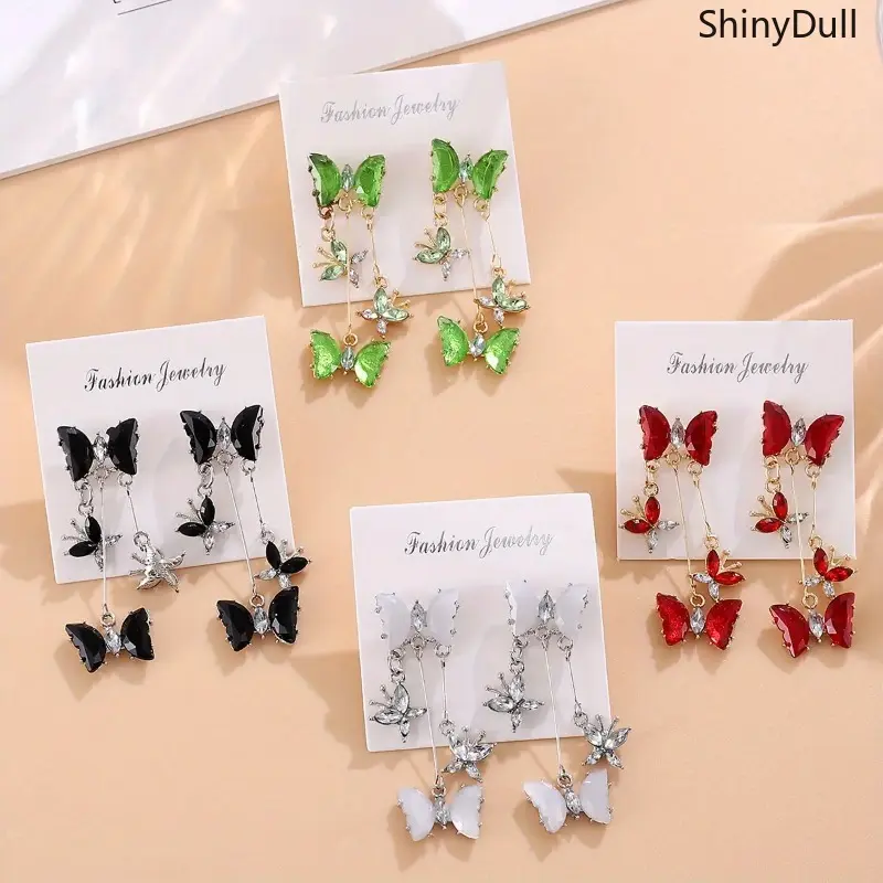 Women's Butterfly Tassel Drop Dangle Earrings, Rhinestone Alloy Jewelry with a Shiny-Dull Mix for Party & Prom, Rhinestones, Party Prom Wear