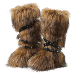 Women's personalized plush belt buckle decorative boots for autumn and winter fashion, warm and trendy boots