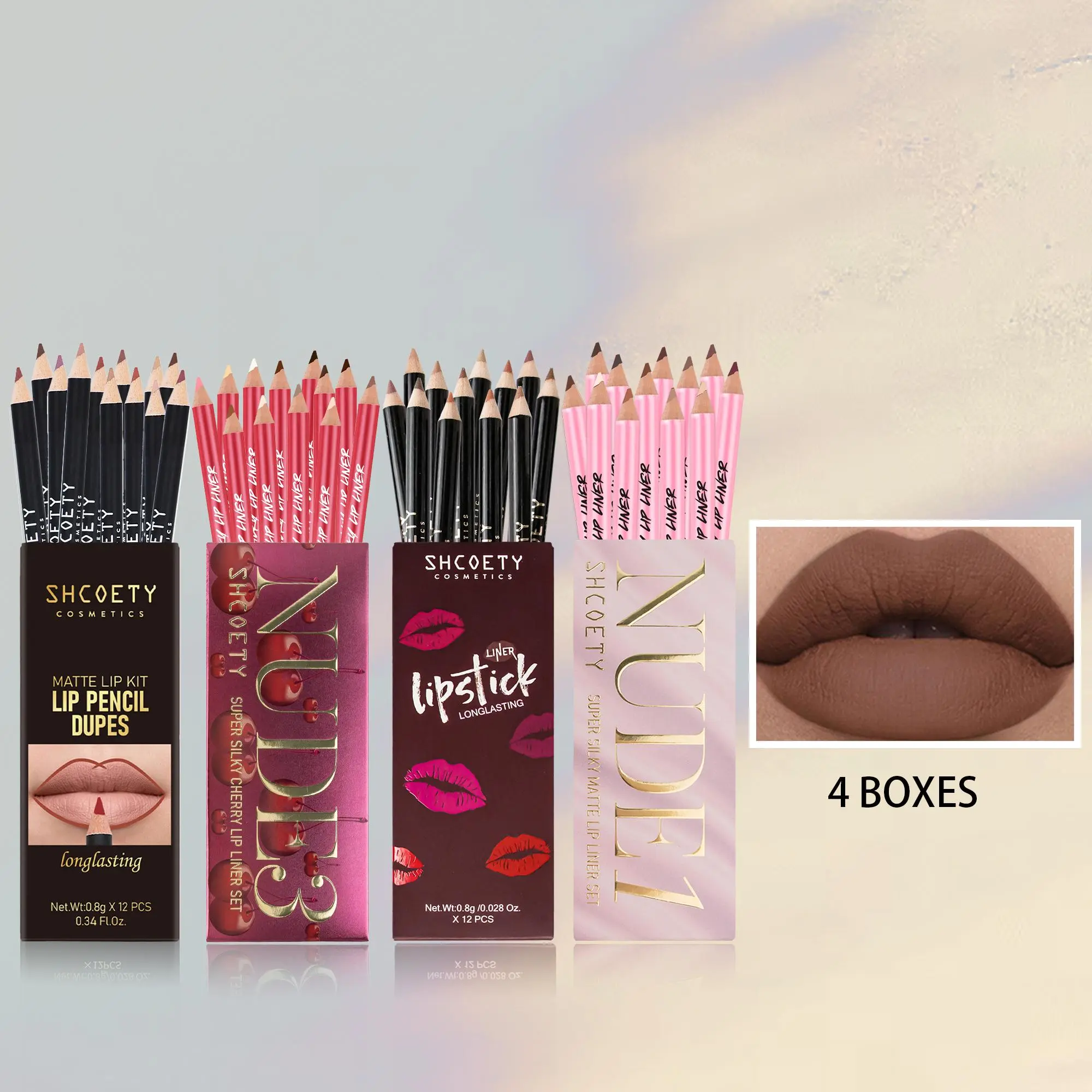 Long Lasting Matte Lip Liner Set, Lip Liner Kit, 4 Boxes Natural Look Lip Liner Pencil, Easy Coloring Lipstick Pen, Lipliner, Suitable for All Occasions Lip Makeup