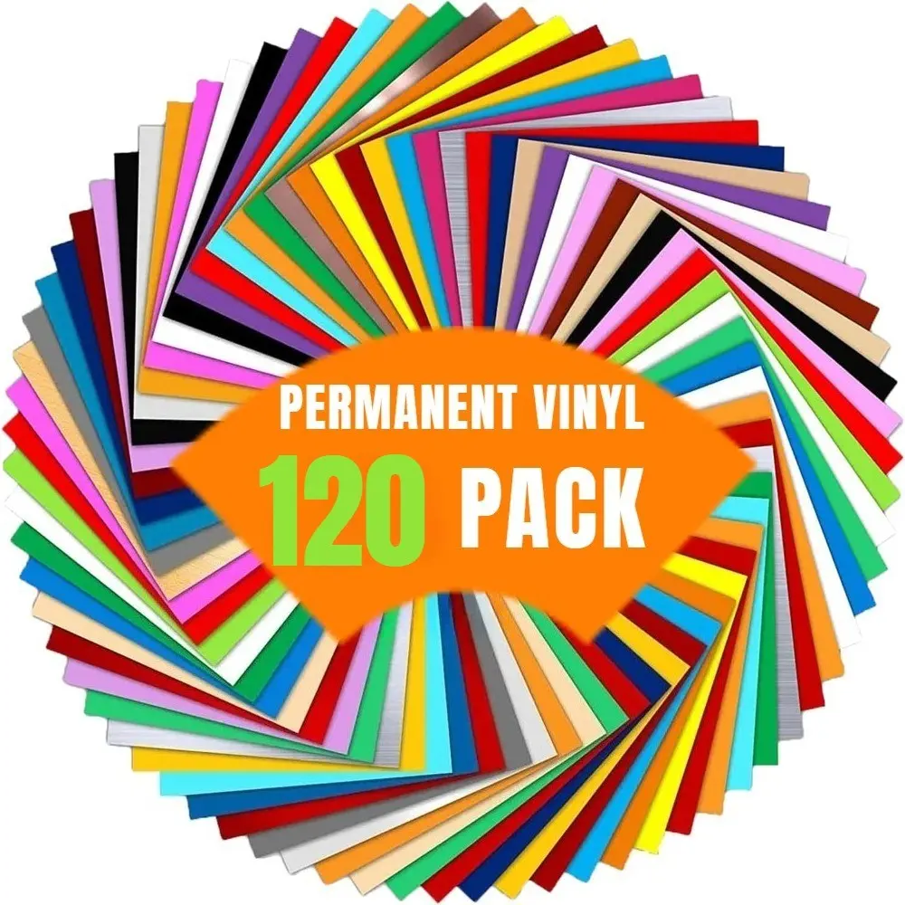 Permanent Vinyl Bundle Glossy Self Adhesive for Cutting Machine Outdoor Home Decal Mug Ceramics Craft Multicolor 120 Pack
