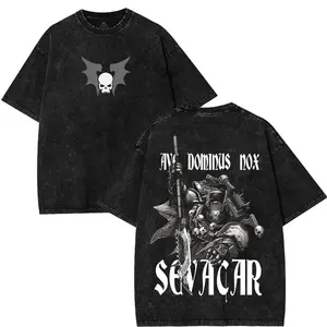 Washed Unisex Graphic T-Shirt Featuring Jago Sevatarion, 1st Captain of Night Lords from WARHAMMER 40K – Casual Crewneck Short Sleeve Tee for Men & Women, Soft Cotton Fabric, Oversized Fit, Perfect Gift for Wargame Fans