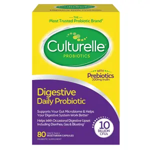 Culturelle Daily Digestive Probiotics Capsules, 80 ct - Natural Dietary Supplement with Lactobacillus GG & Inulin for Gut Health, Immune Support