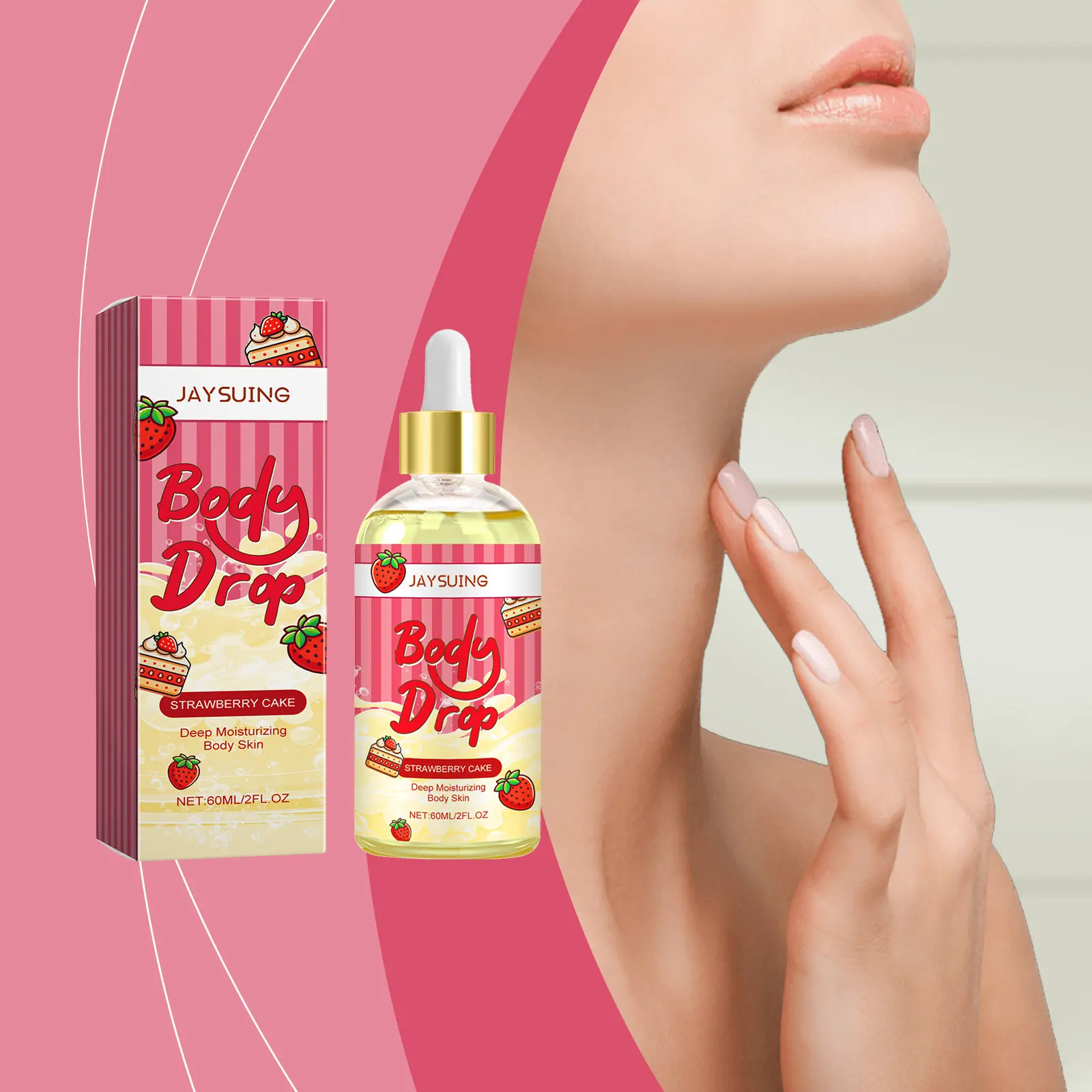 Jaysuing Strawberry Cake Body Skincare Oil, Moisturizing Hydrating Nourishing Massage Oil for Soft Smooth Skin, Essential Care Solution, Moisturizer