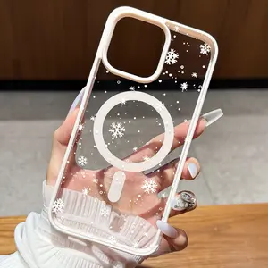 Apple and Samsung magnetic snowflake phone case, transparent TPU shockproof protective cover, suitable for iPhone 17/16/15/14/13/12/11/X/XS/XS Max. It is a perfect holiday gift for friends, family, or yourself.