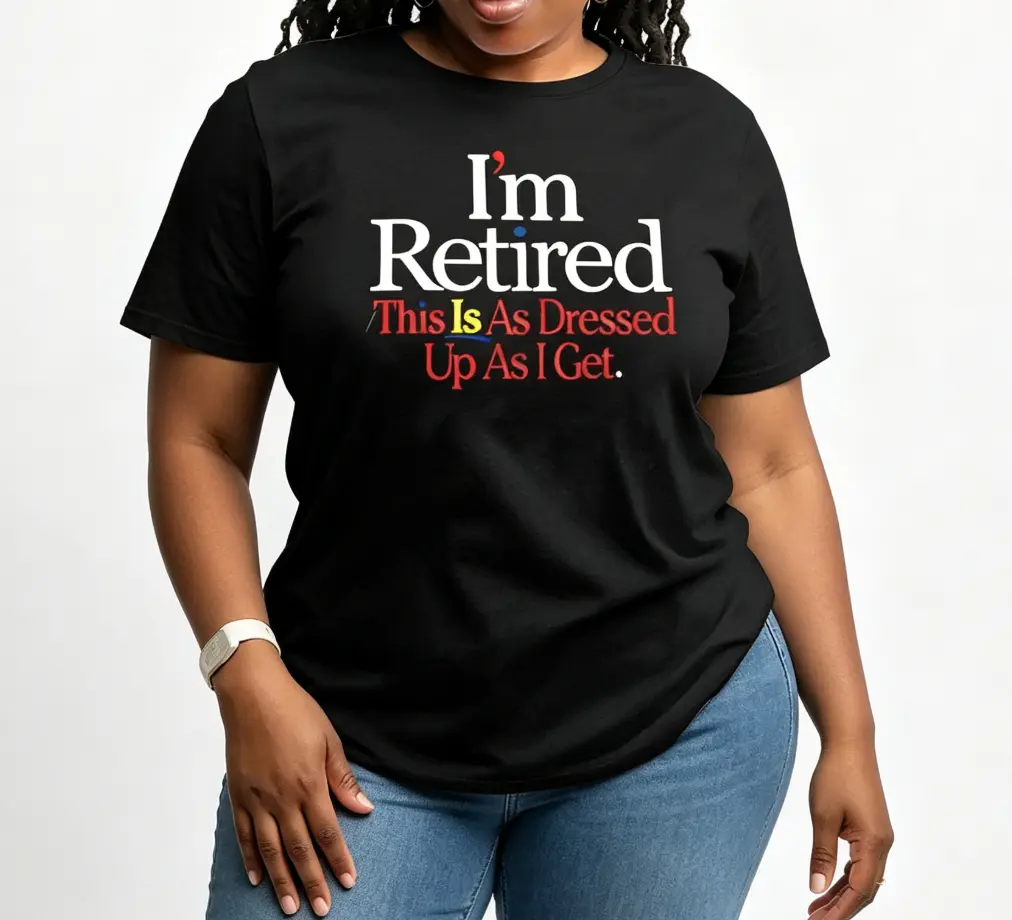 Women's Graphic Tee - "I'M RETIRED" Casual Comfy Polyester Blend, Machine Washable, Black with Bold Lettering