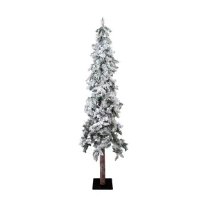 Perfect Holiday Pre-Lit Alpine Christmas Tree Slim Natural Holiday Décor Warm White LED with Metal Stand 6FT