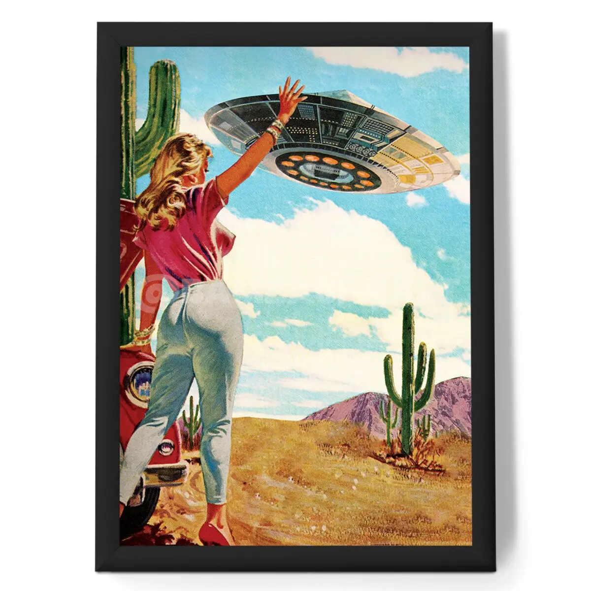 Hitchhiking Collage Art Poster - Photo Paper, No Frame Included, Retro & Cosmic Design