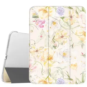 Elegant Watercolor Flowers Tablet Casing, Slim Stand Cover with Soft Translucent Frosted Back, Pencil Holder & Magnetic Protection - Accessories for iPad A16 2025, Air 6, Mini 6, Samsung Galaxy Tab S9