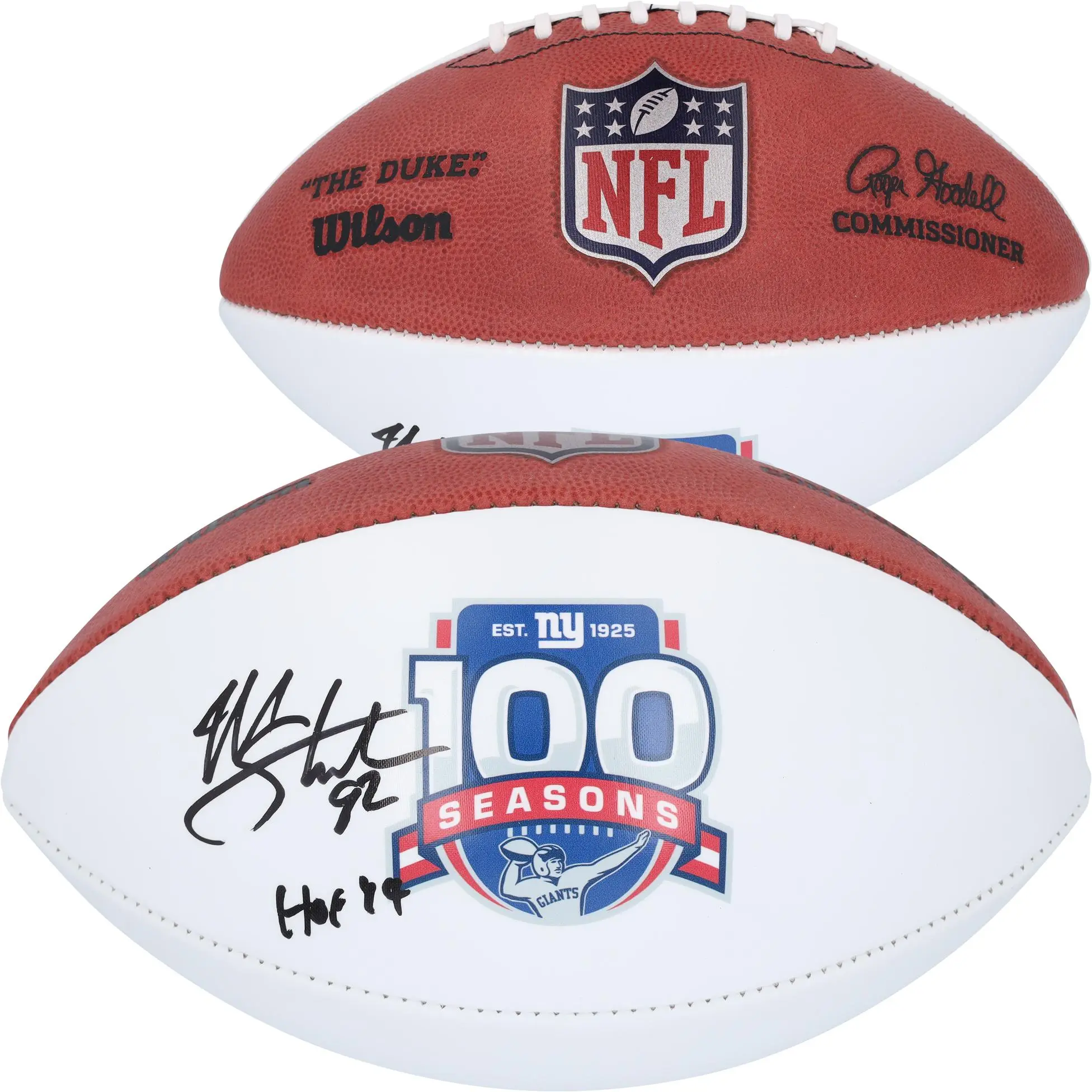 Michael Strahan New York Giants Autographed Wilson 100th Season White Panel Football with "HOF 14" Inscription - Fanatics Authentic Certified