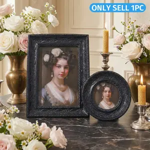 European Vintage Relief Pattern Frame, Resin Gothic Style Decorative Photo Frame, Square and Round Shapes, Home Decoration Gift