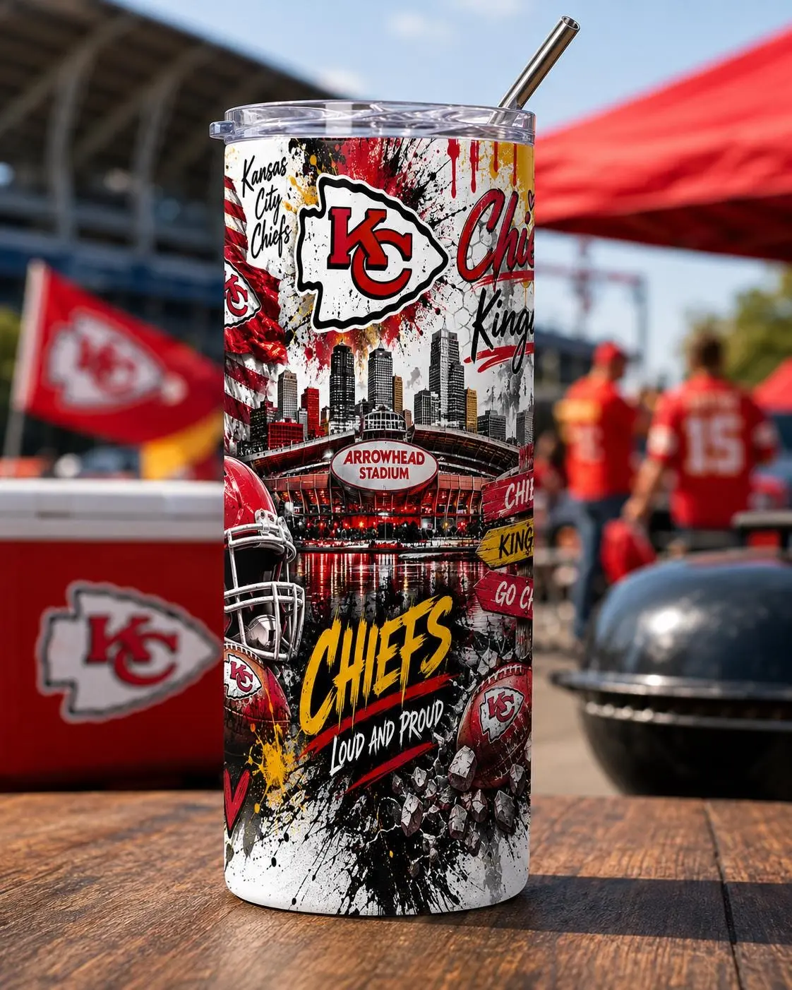 Kansas City Chiefs 20 oz Tumbler – Red Gold Game Day Fan Cup (Made to Order)