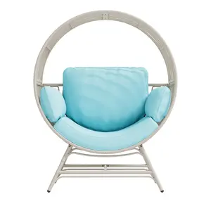 Rattan Wicker Egg Chair, Egg Basket Lounge Chair with 4 Cushions, Oversized Indoor and Outdoor Lounger Chair for Patio & Living Room, Steel Frame, 330lbs Capacity